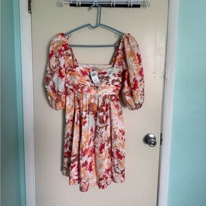 Abercrombie & Fitch Red and Pink Puff Sleeve Sundress